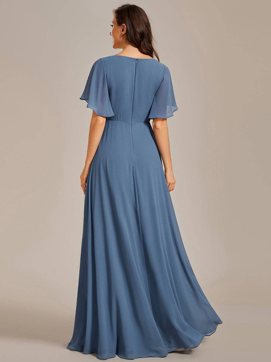 Ever-Pretty - V Neck Appliques Pleated Bridesmaid Dress: Burgundy / 12