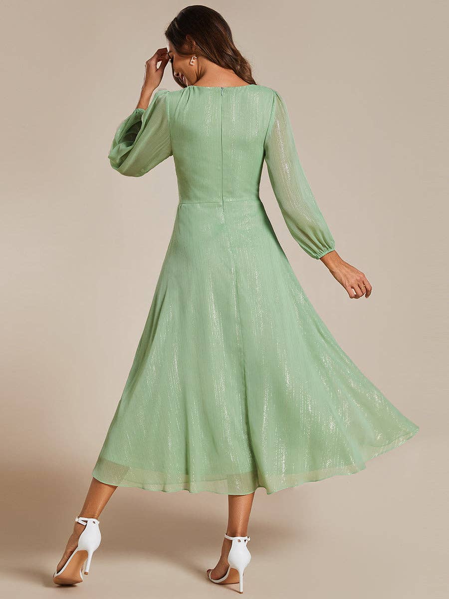 Ever-Pretty - Shiny Chiffon Wedding Guest Dress with Long Sleeve: Black / 12