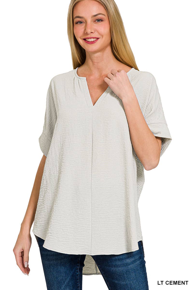 42POPS -Woven Airflow Split Neck Short Sleeve Top in Mint