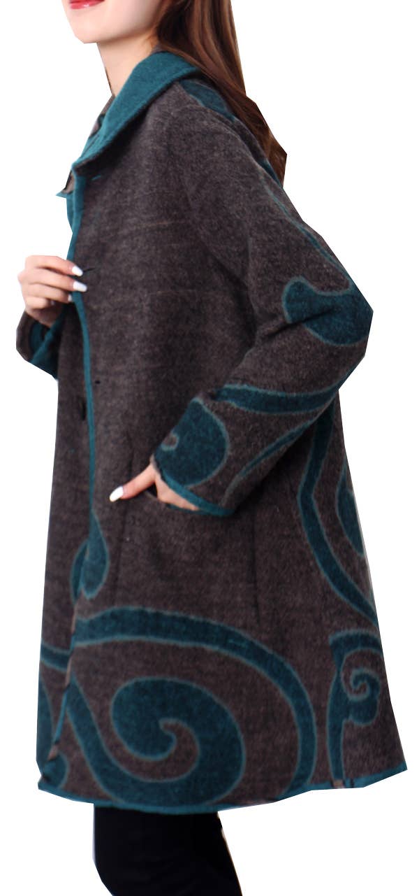 Winding River - Teal / Gray Reversible Coat – Swirl Collection: S