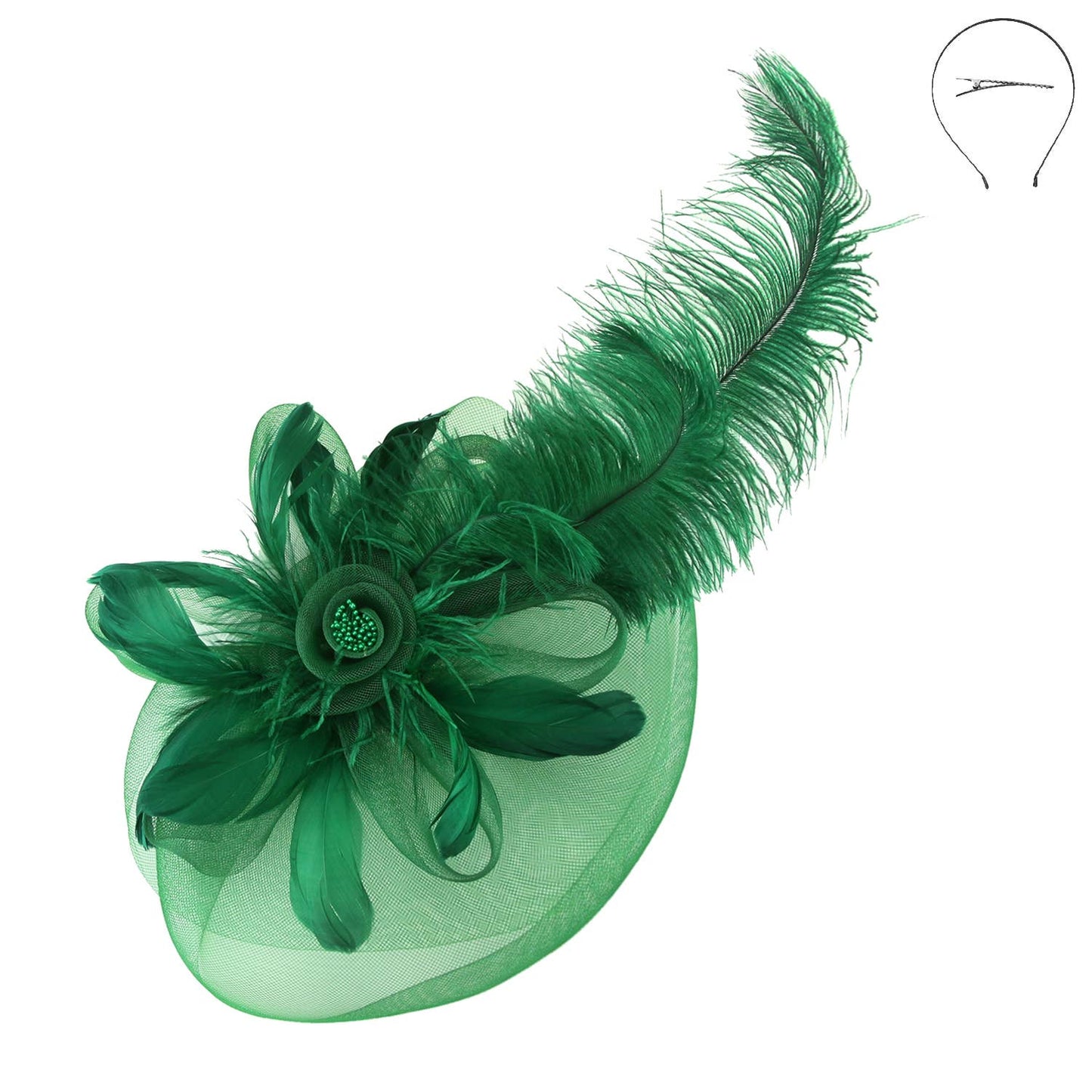 SP Sophia Collection - Flower Center with Veil Feather Fascinator : Royal Blue