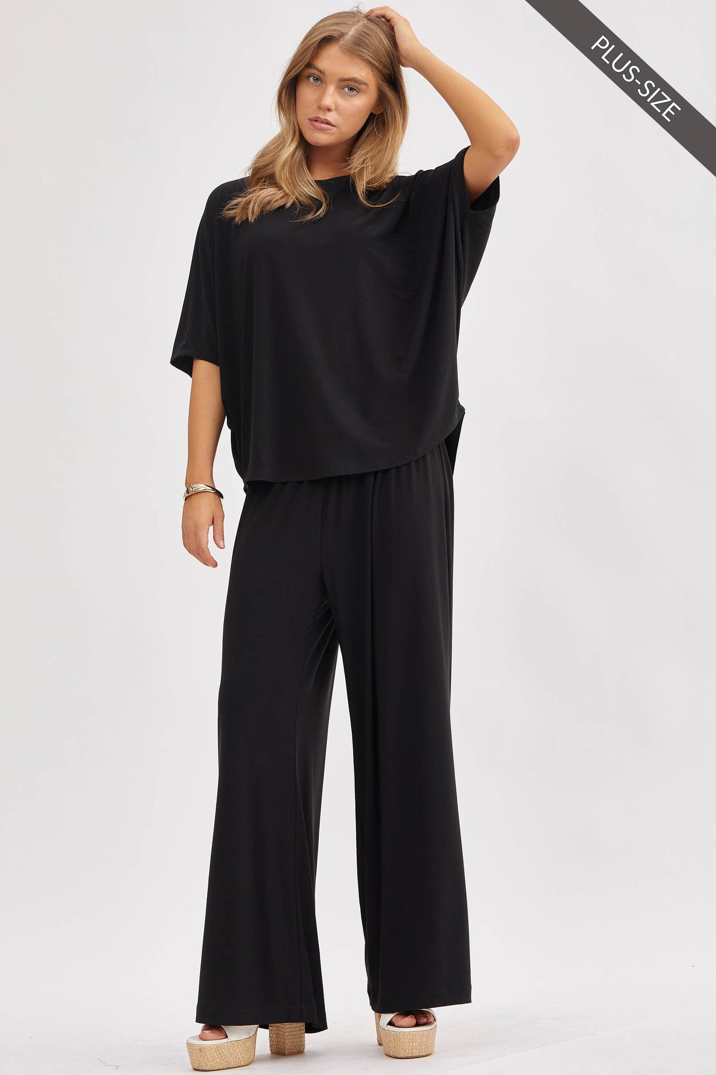 Dear Scarlett - PLUS SIZE Flowy Top + Wide Leg Set TRVSET-COASTAL: Royal Blue / 2X