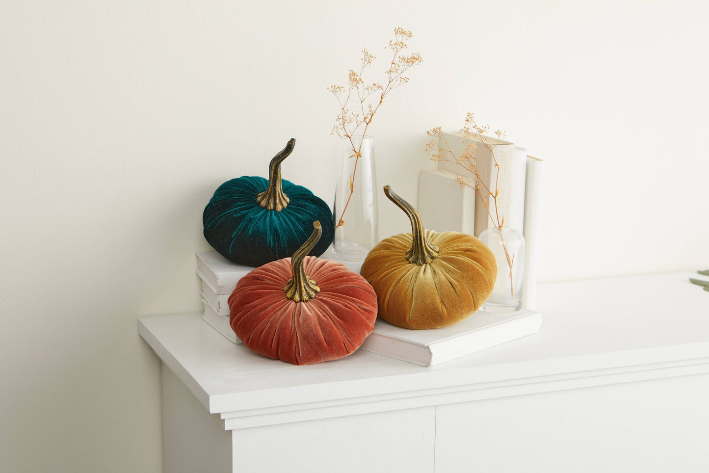 Your Heart's Content - Pumpkin Large Velvet, Fall Decor, Shelf Sitter, Tablescape: Gold