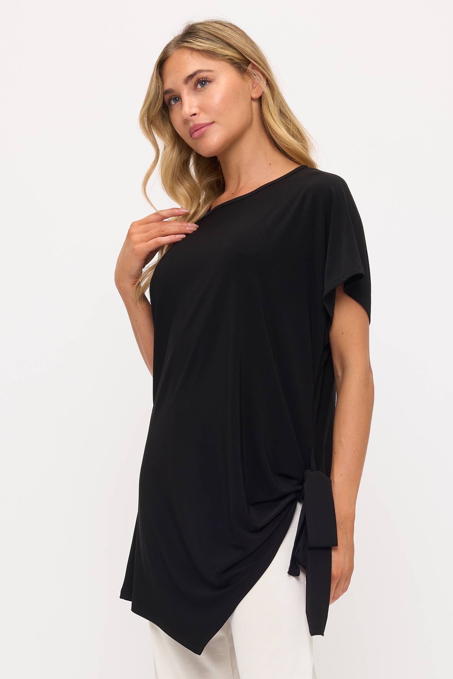 Jostar - HIT Dolman Sleeve Tie Side Tunic-3124HT-SRS1: Black / XL