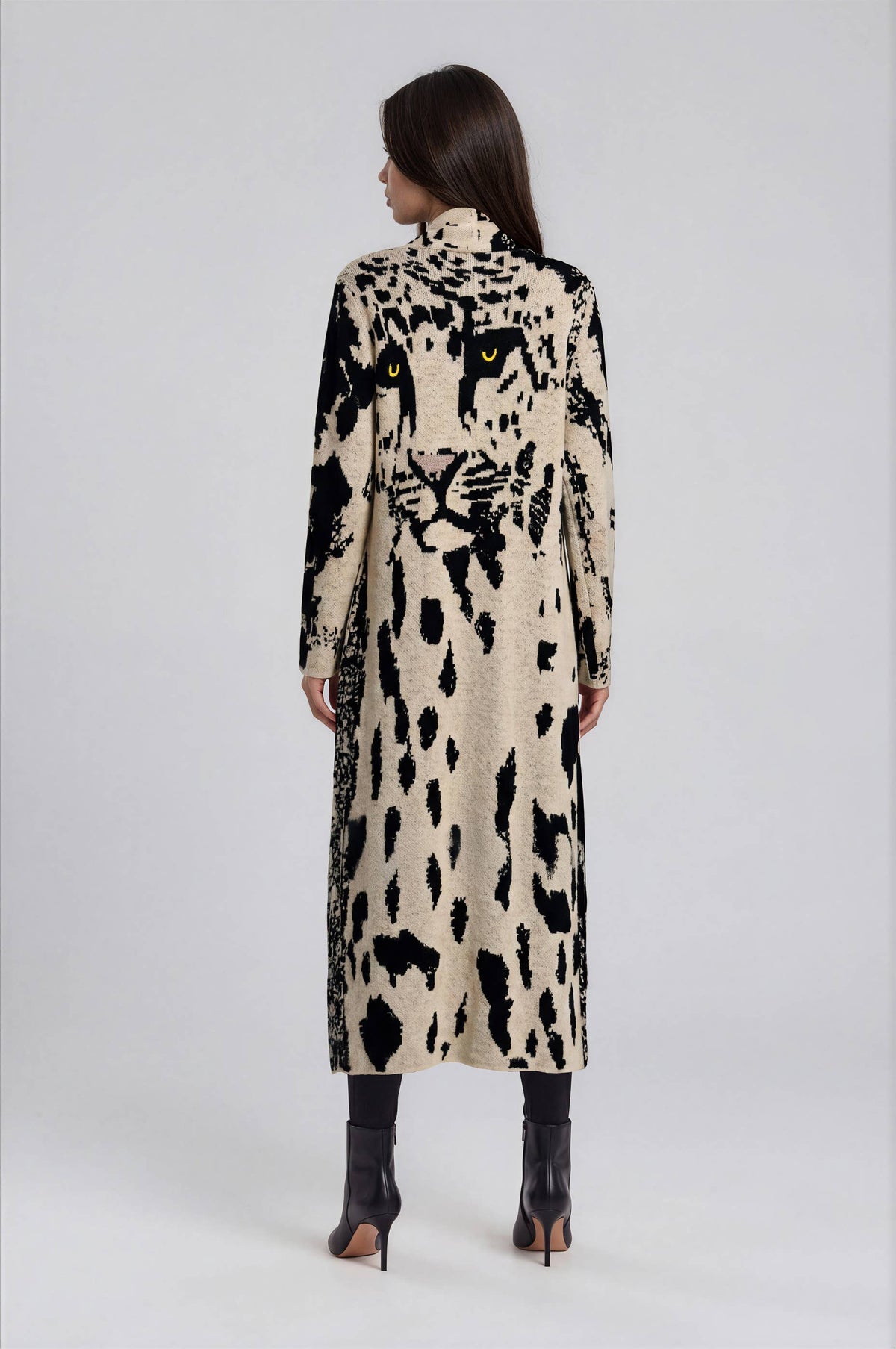 Adore - E26602 Leopard Intarsia Longline Knit Cardigan BACK ORDER: M