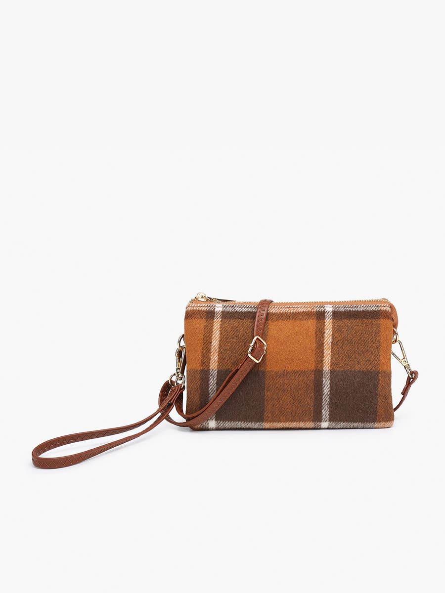 Jen & Co. - M013-PLD Riley Plaid 3 Compartment Crossbody/Wristlet: Gray/Black