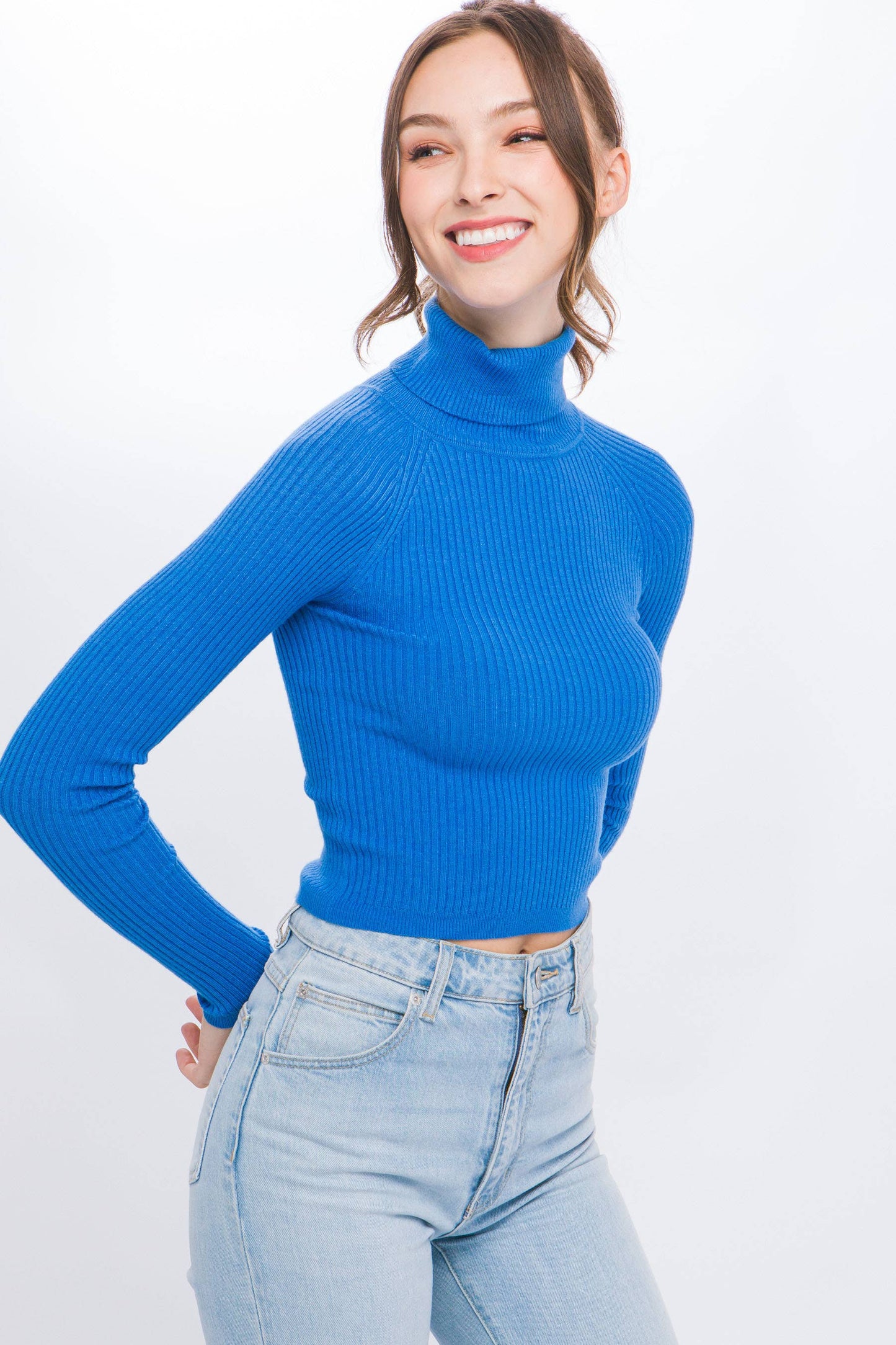 42POPS - 'Ribbed Turtle neck Top As shown: OCEAN BLUE-158159 / S