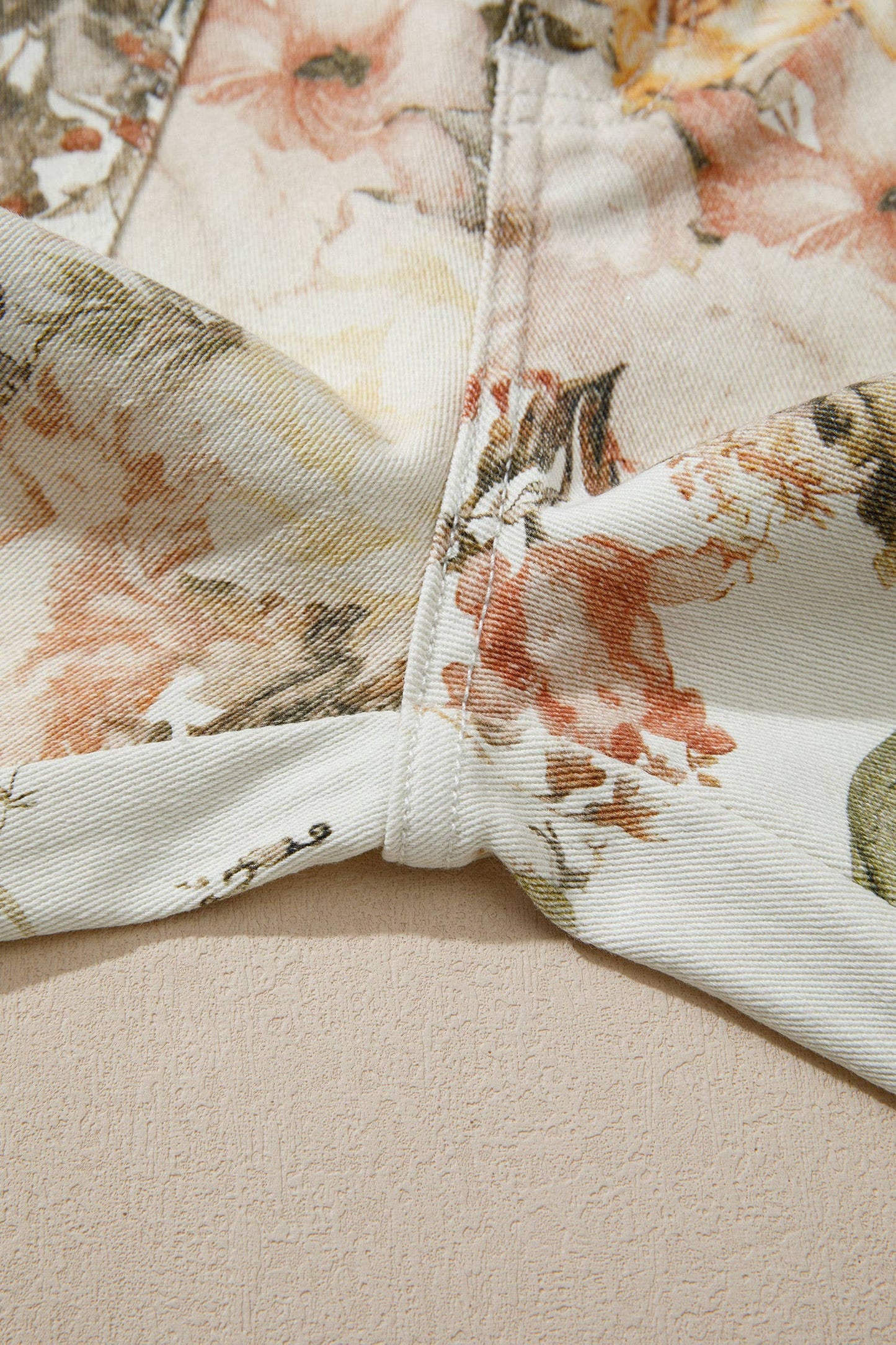 66DISCO - Floral Print High Waisted Wide Leg Denim Jeans: Beige