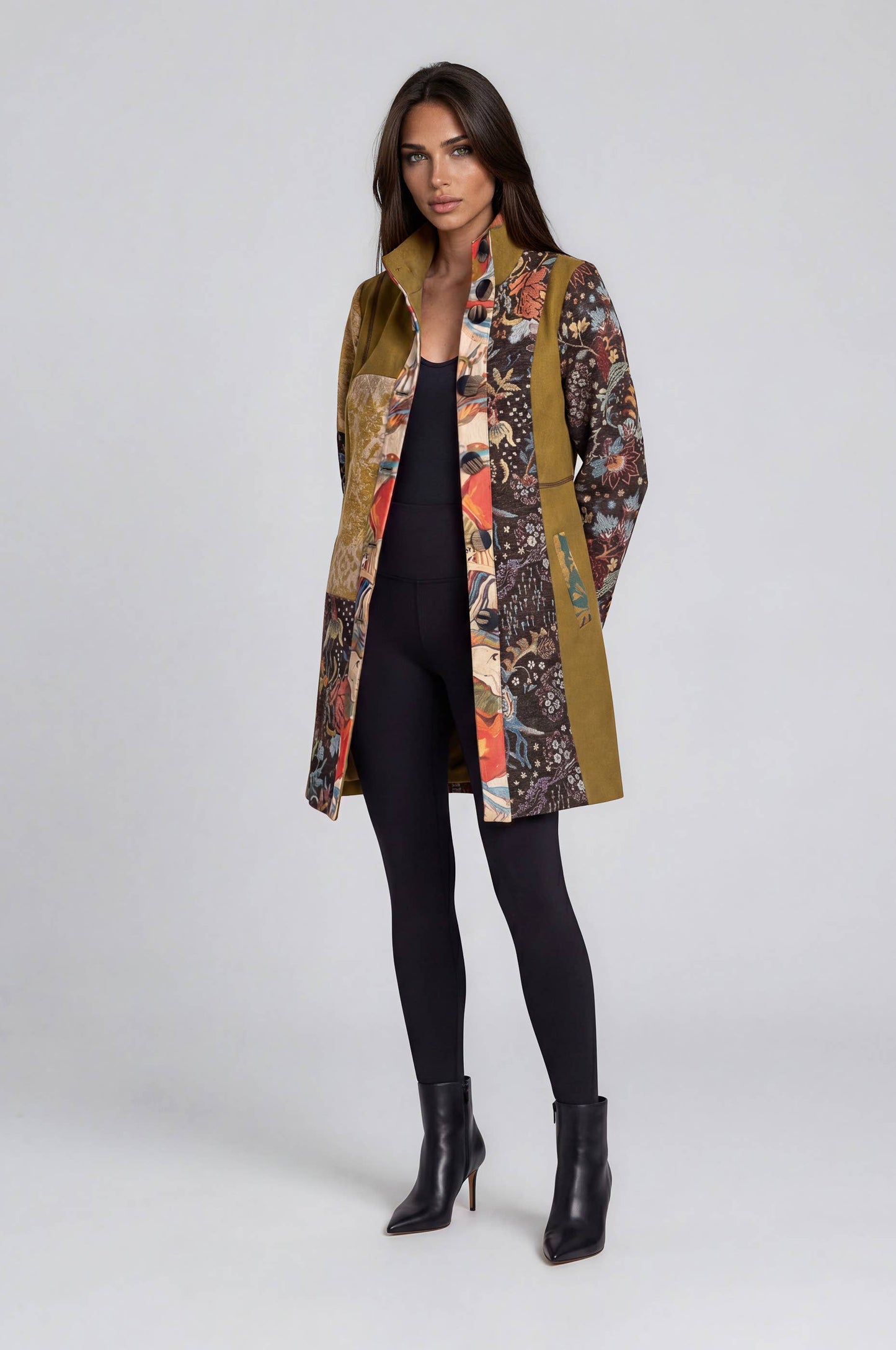 Adore - 2646-M Mixed Print Patchwork Stand Collar Jacket: S