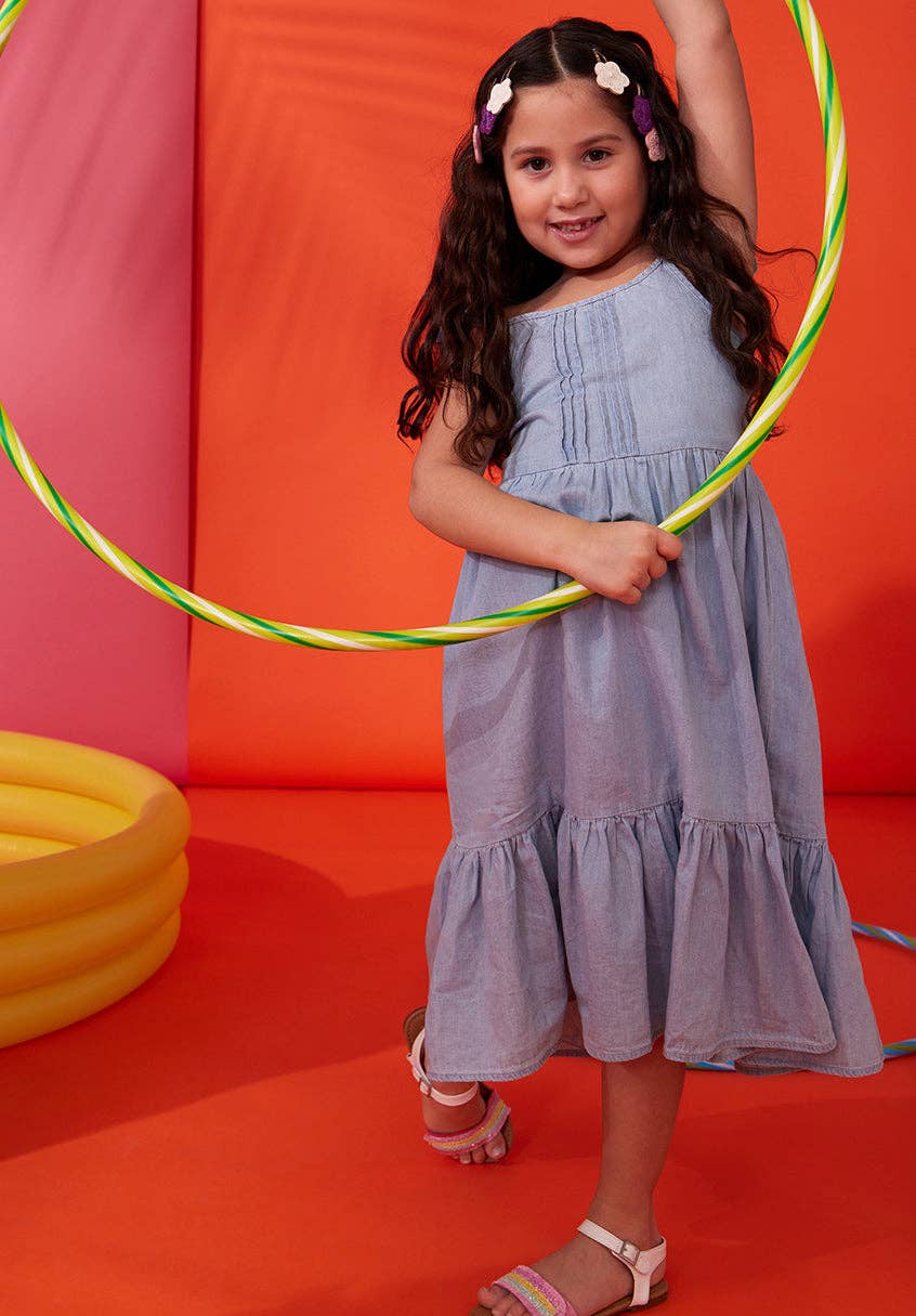 Kidpik - Pin Tuck Denim Dress: Bloom Wash / XXL (16)