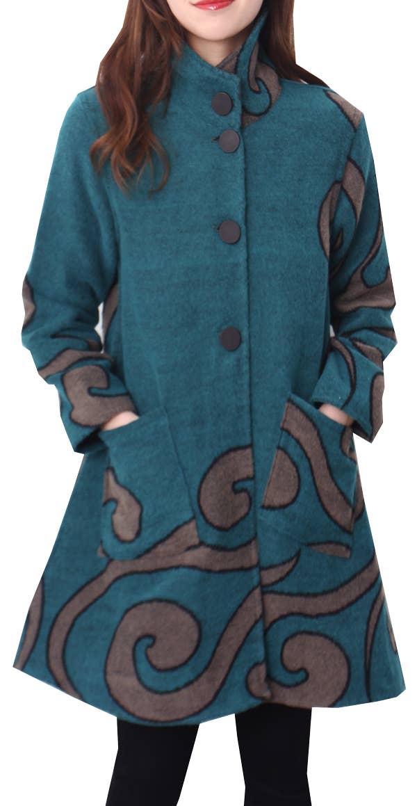Winding River - Teal / Gray Reversible Coat – Swirl Collection: S