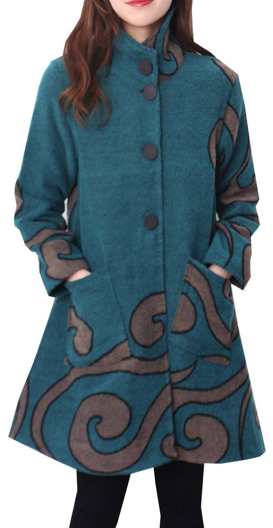 Winding River - Teal / Gray Reversible Coat – Swirl Collection: L
