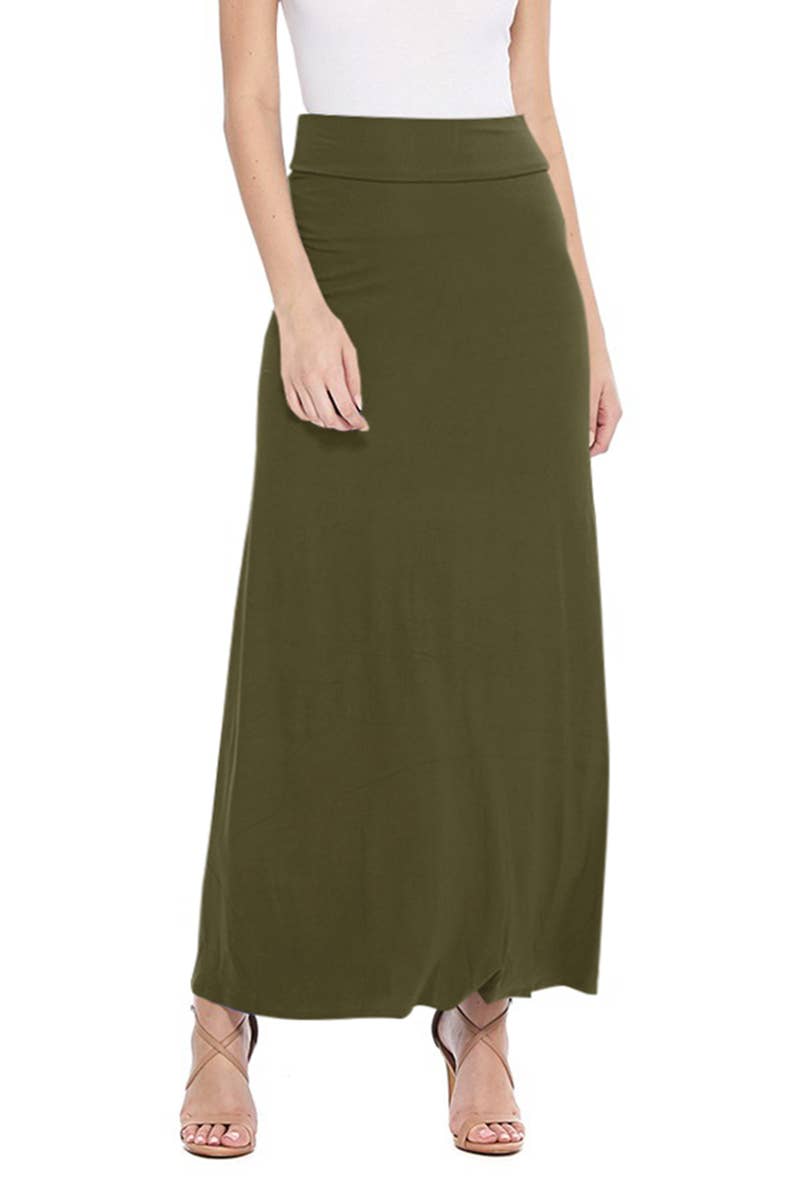 MOA COLLECTION - Solid Color Basic Casual Knit Long Maxi Skirt: Burgundy / XL