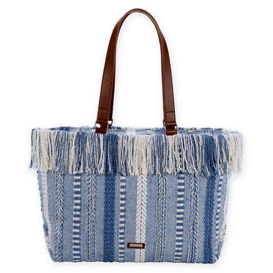Headwear & Handbag Collections by Sun 'N' Sand - Blue, Woven Blues Shoulder Tote