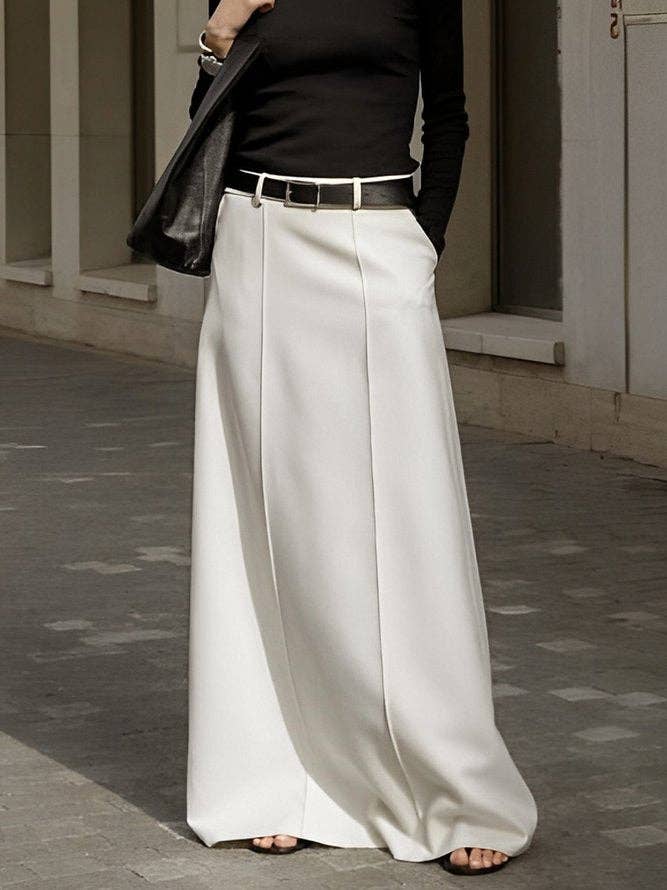 UZ Wholesale Store - Chic Solid Color H-Line Skirt: WHITE / XL