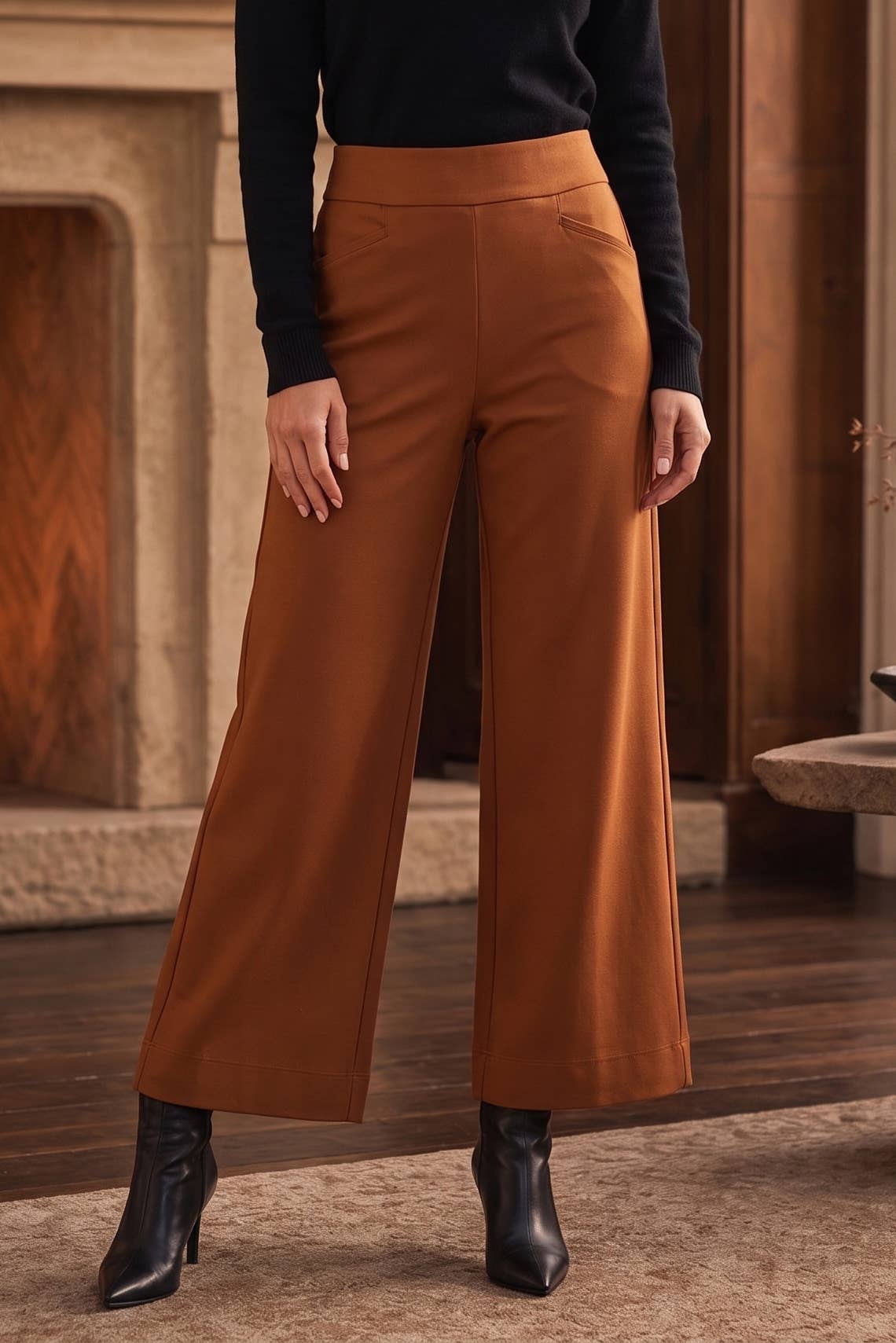Dear Scarlett - High Rise Twill Wide-Leg Pants : ESPRESSO BROWN / S