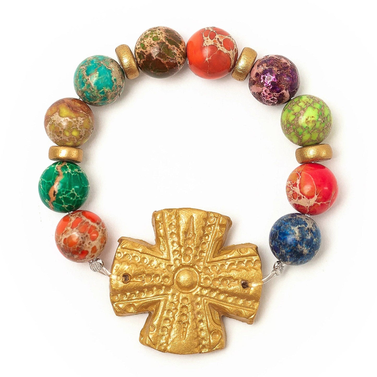 Hidden Truth Jewelry - Multicolored Sea Jasper with Rachel Cross Bracelet