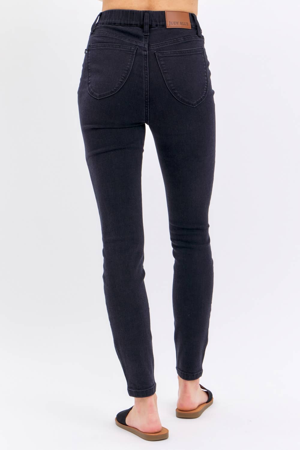 Judy Blue Jeans - High Waisted Pull On Shield Pockets Skinny: BK / 15(32)