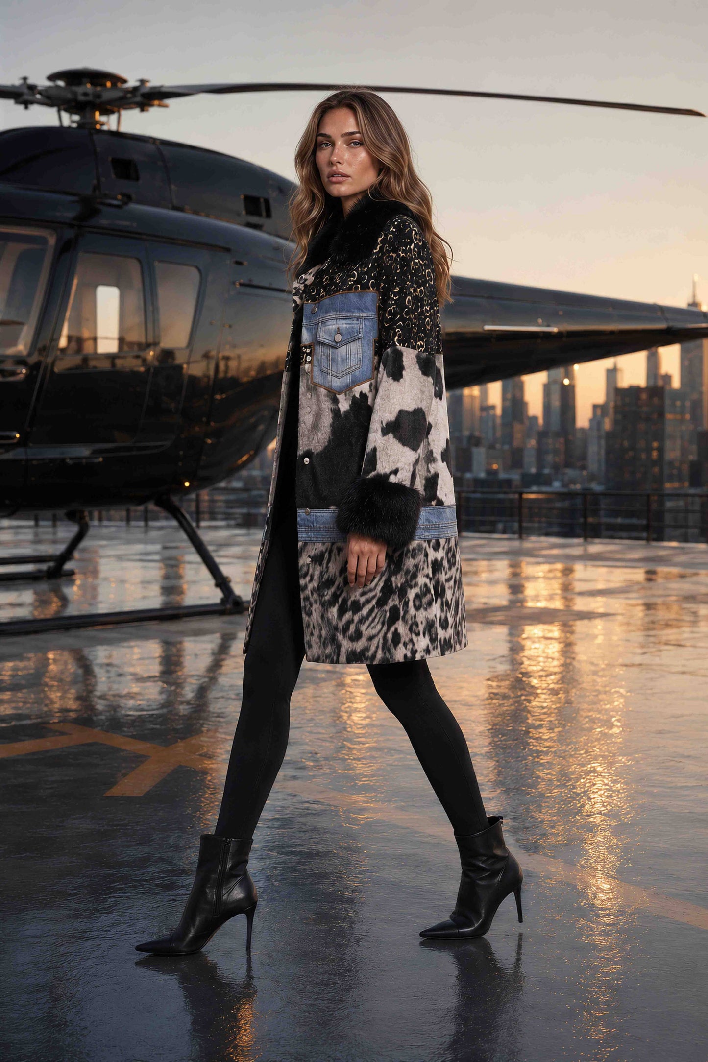 Adore - 2644 Mixed Media Faux Fur Statement Coat: S