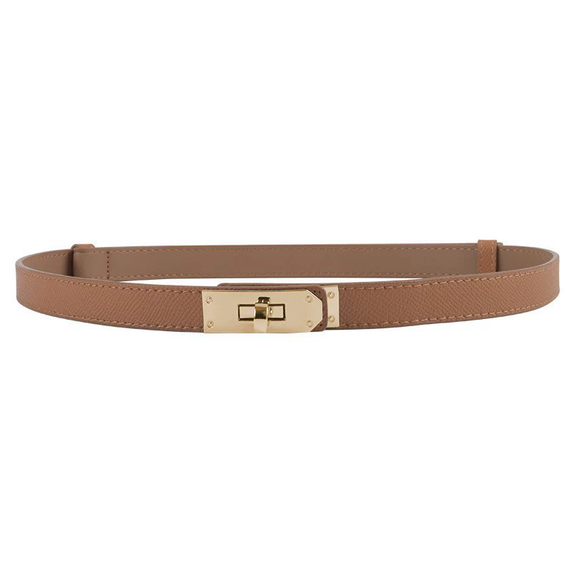 Infinite Basics - Women’s Skinny Leather Adjustable Belt with Turn-Lock Buckle for Dresses & Jeans: White