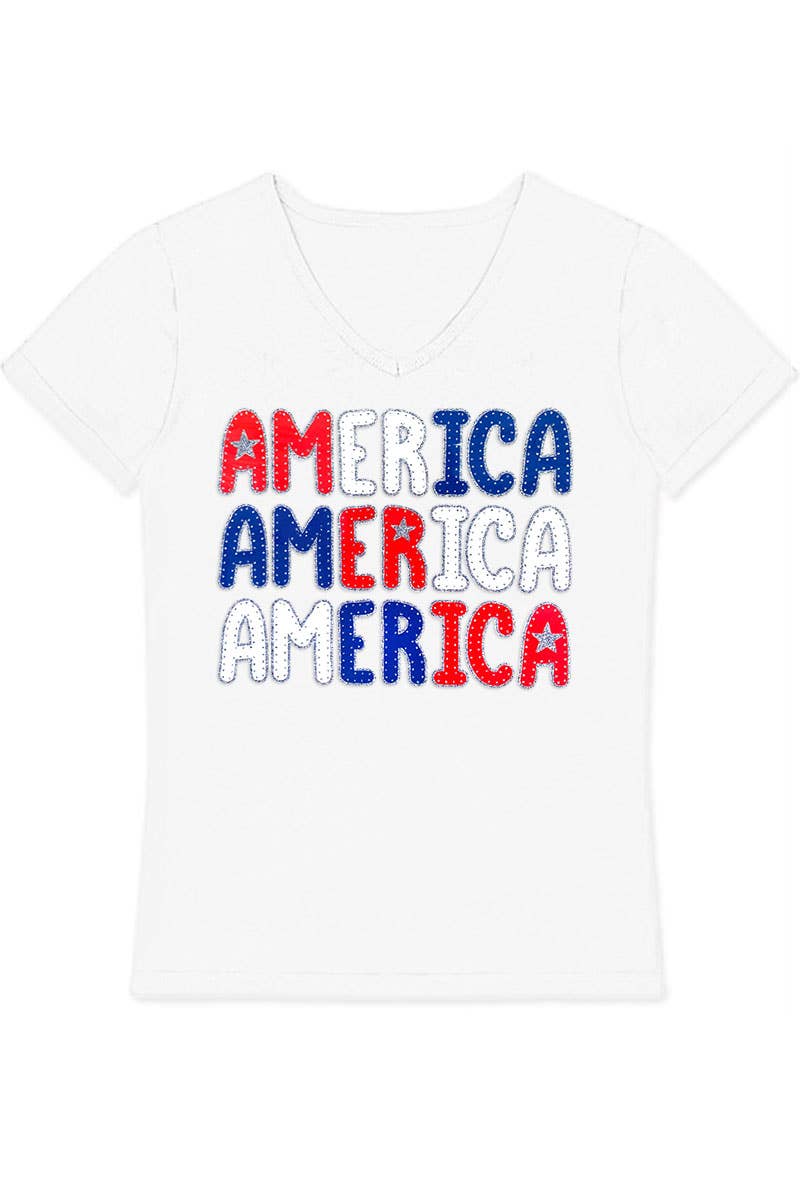 Cutie Patootie Clothing - GKT-16811B-588 Girl's V-Neck 'America' Graphic Tee