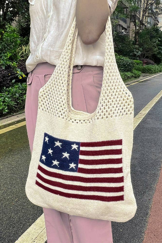UNISHE - US Flag Woven Handbag ZK2088: Apricot / One Size