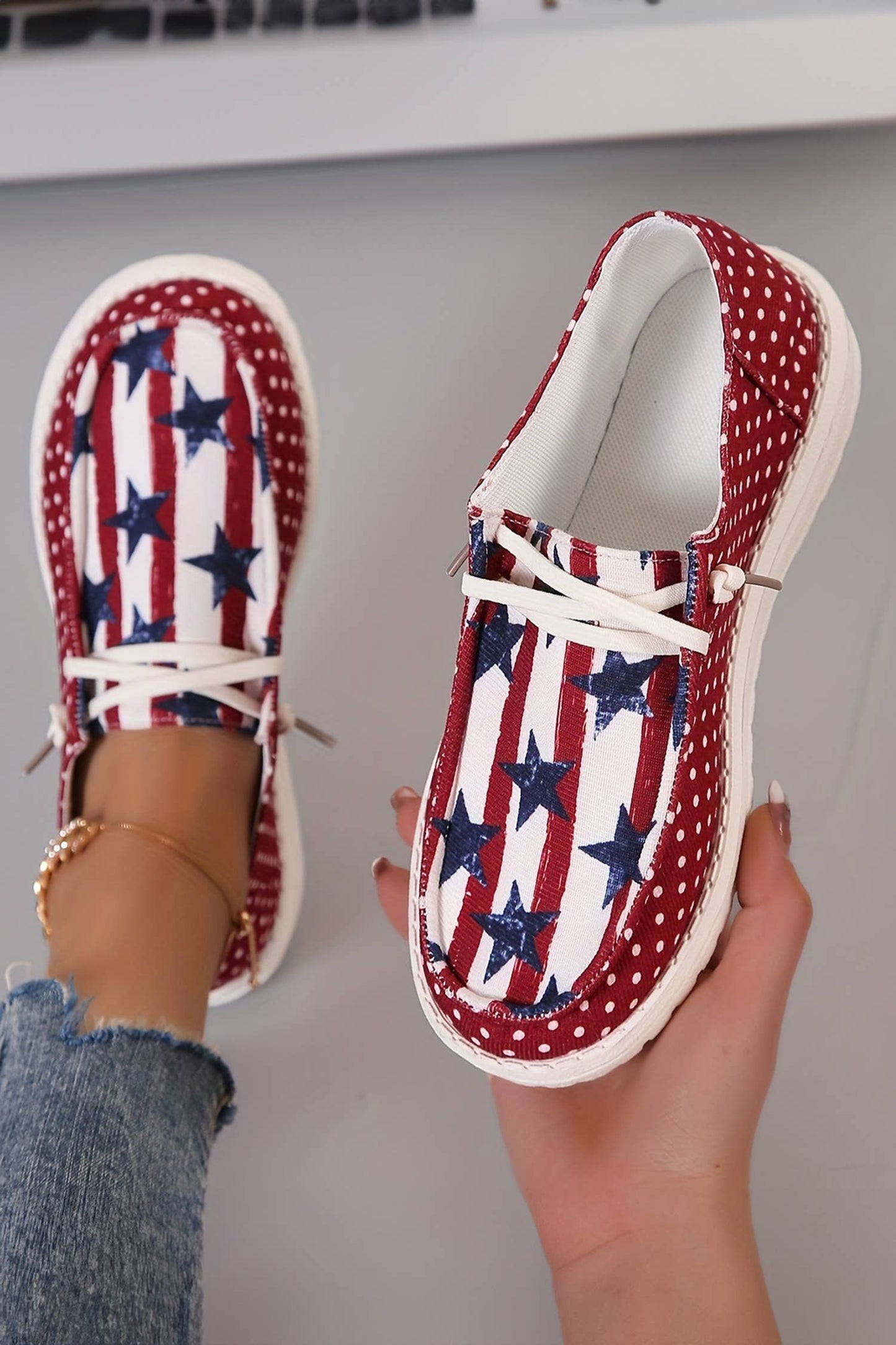 66DISCO - Polka Dot Stars and Stripes Independent Day Casual Shoes: Red