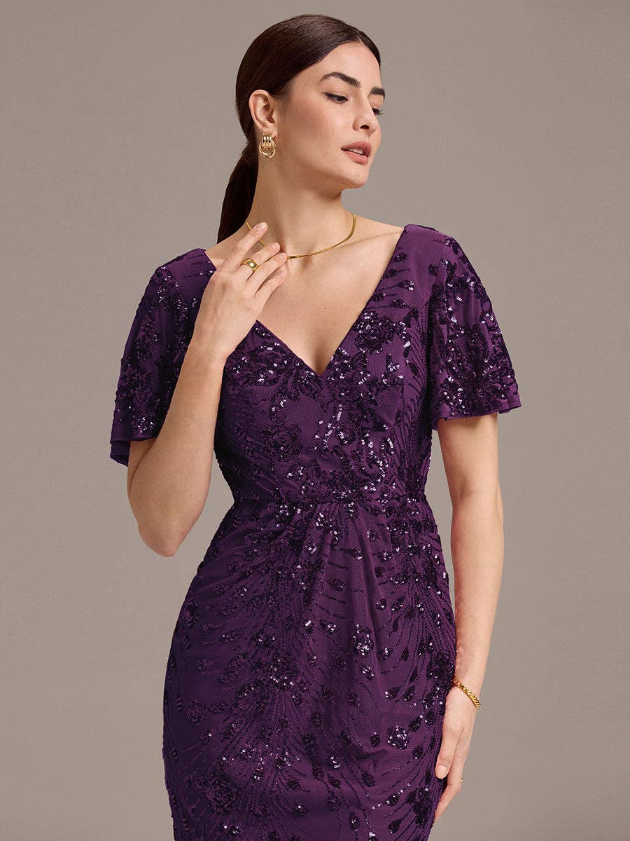 Ever-Pretty - Strapless Deep Fishtail Paillette Midi Evening Dresses: Sapphire Blue / 22
