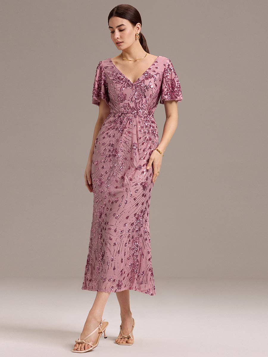 Ever-Pretty - Strapless Deep Fishtail Paillette Midi Evening Dresses: Sapphire Blue / 22