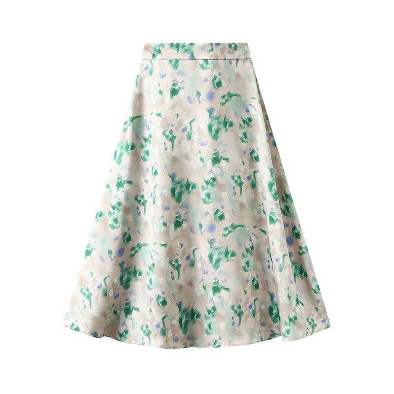 UZ Wholesale Store - Brilliant Satin Print Elastic Waist Drop Skirt: PINK / M