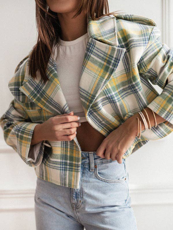 UZ Store - Long Sleeves Loose Plaid Split-Joint Peter Pan Collar Jackets&Coats: ORANGE