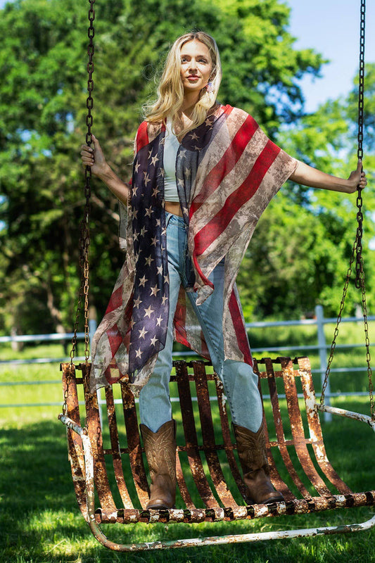 Urbanista - Vintage Stars & Stripes Kimono: NAVY / 2 / One Size