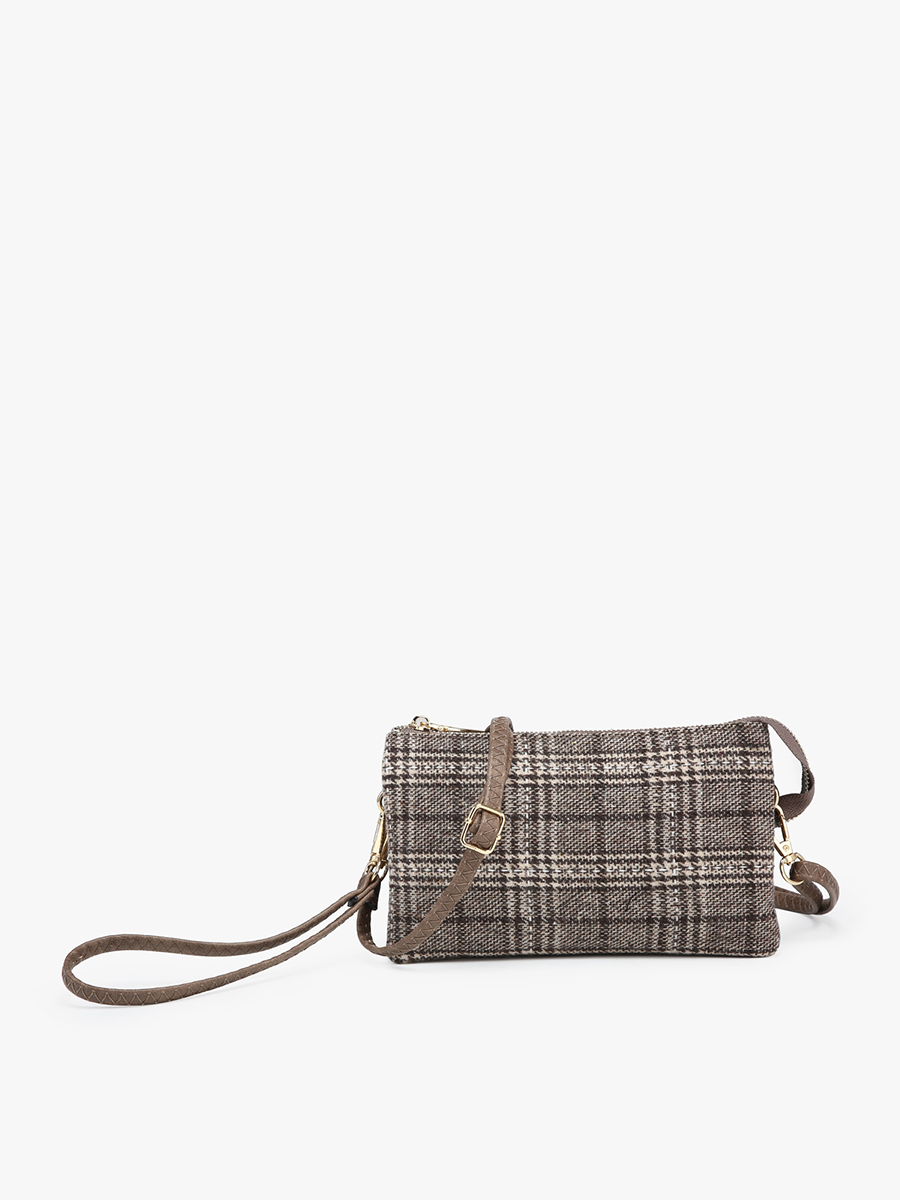 Jen & Co. - M013-PLD Riley Plaid 3 Compartment Crossbody/Wristlet: Gray/Black