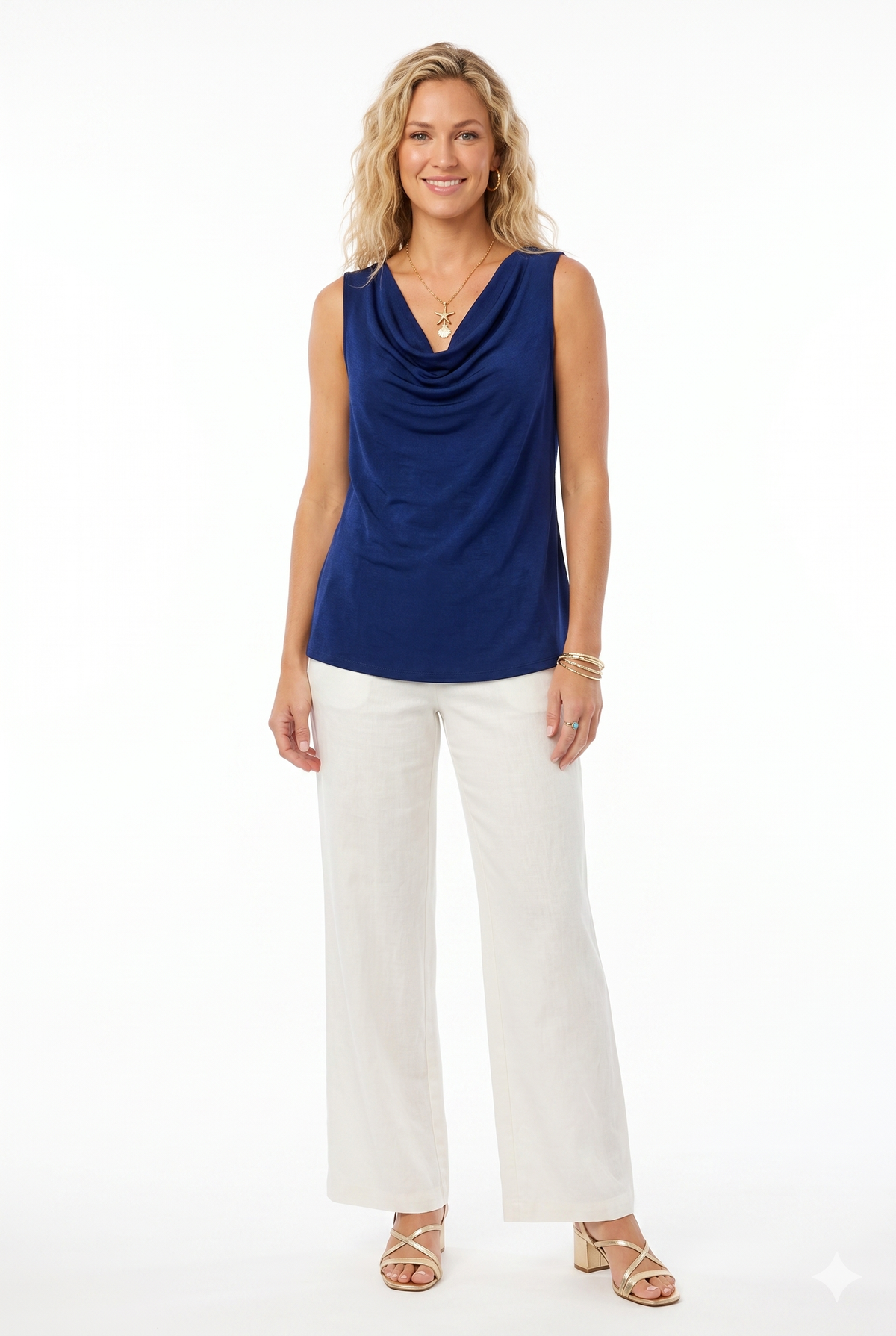 Jostar - BNS Cowl Neck Top-2069BN-TRS1: Brown / M