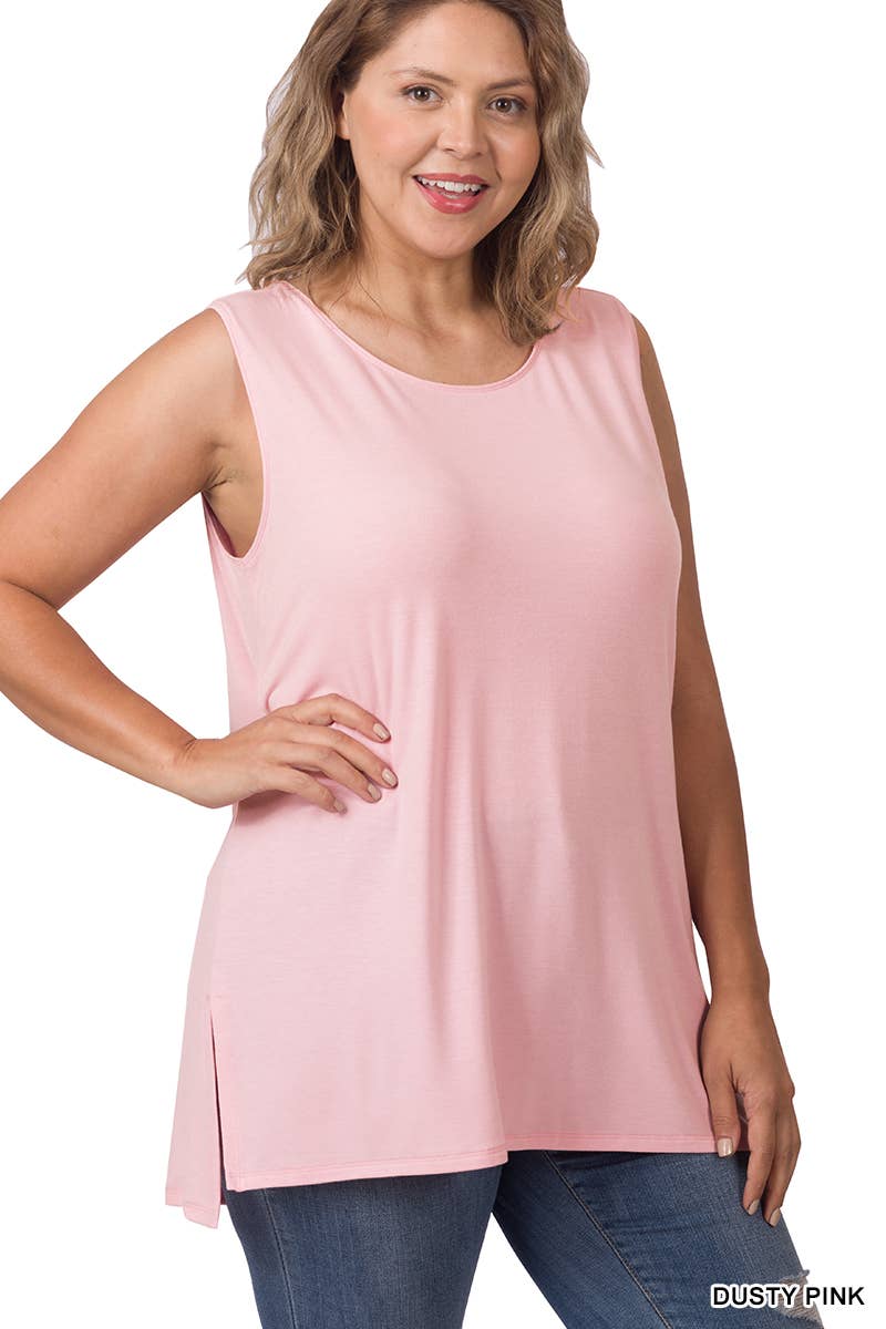 42POPS - SI-22945 Plus Sleeveless Round Top: +MAGENTA-141105 / 1X