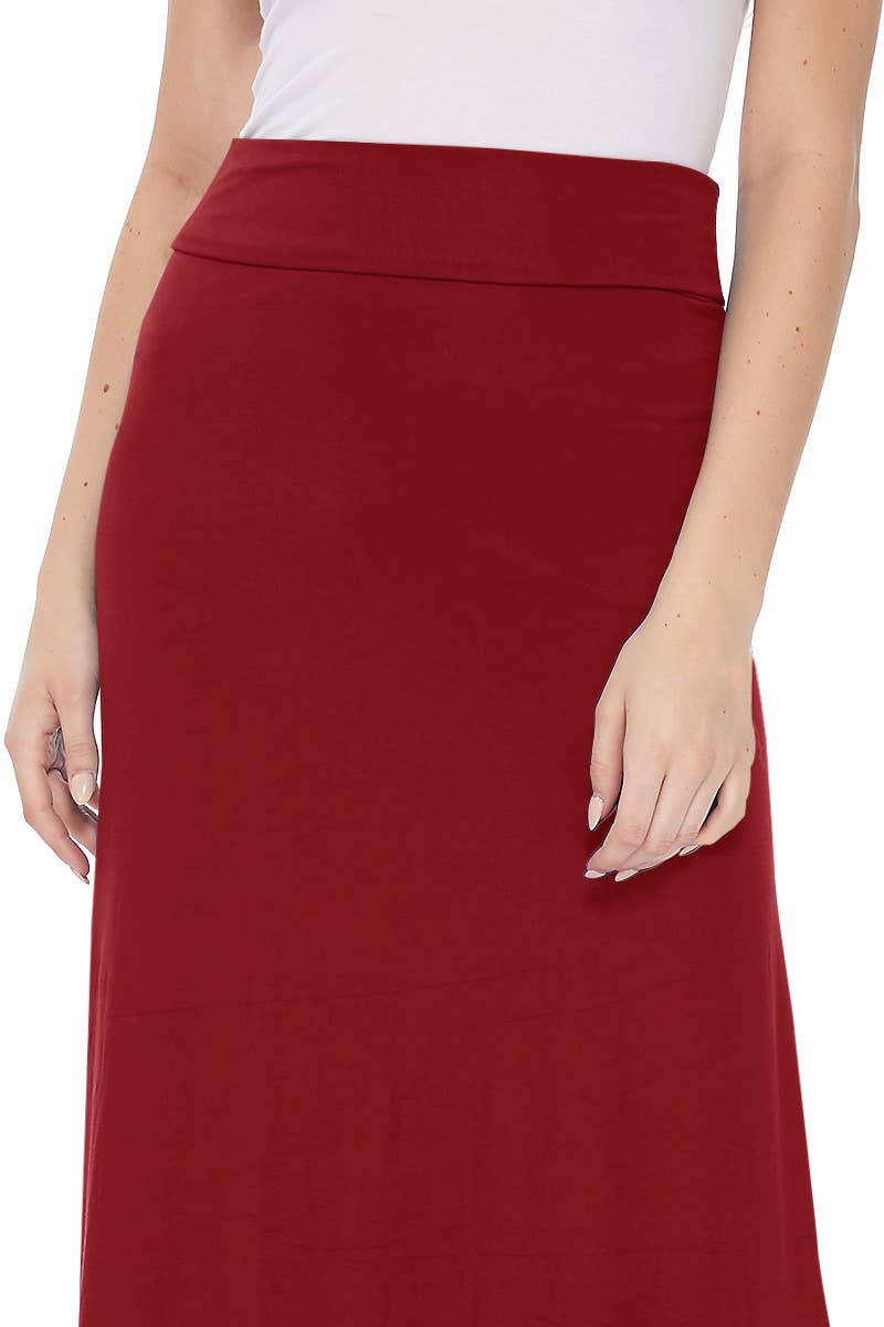 MOA COLLECTION - Solid Color Basic Casual Knit Long Maxi Skirt: Burgundy / XXXL