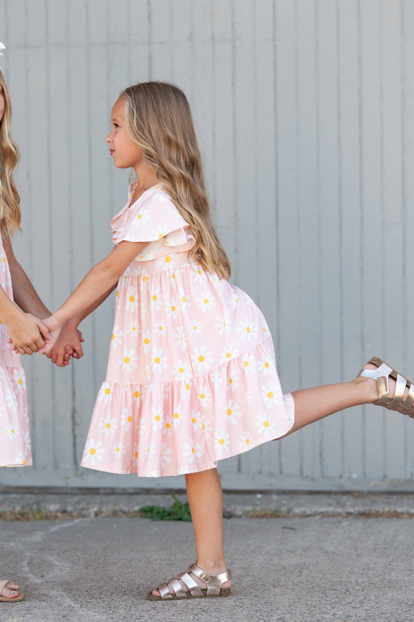 Oopsie Daisy - Girls Emma Pink Spring Daisy Flutter Sleeve Twirl Dress: 10/12