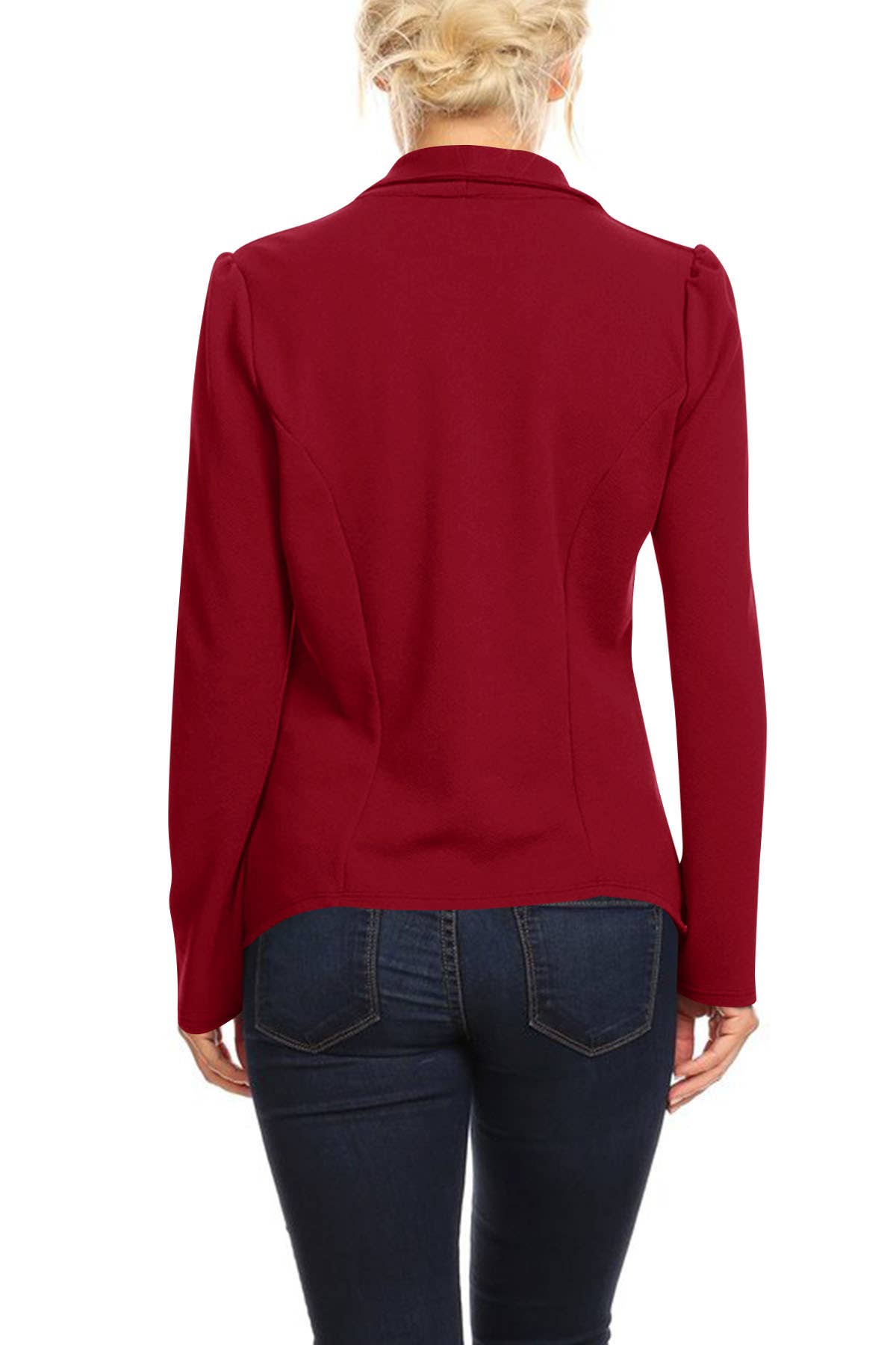 MOA COLLECTION - Women's Casual Office Work Basic Blazer Jacket S-3XL: Burgundy / XX-Large
