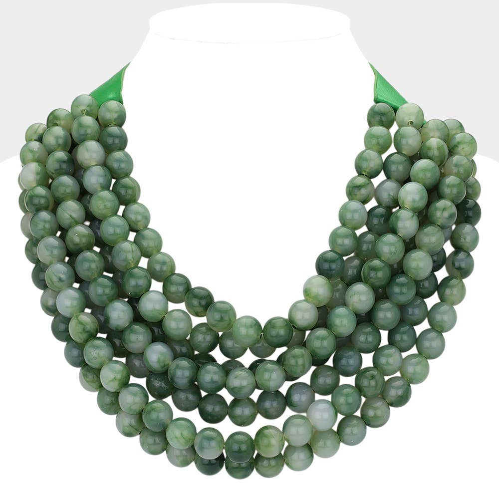 Sensibling Corp. - Chunky Acrylic Bead Layered Faux Leather Magnetic Necklace: Green