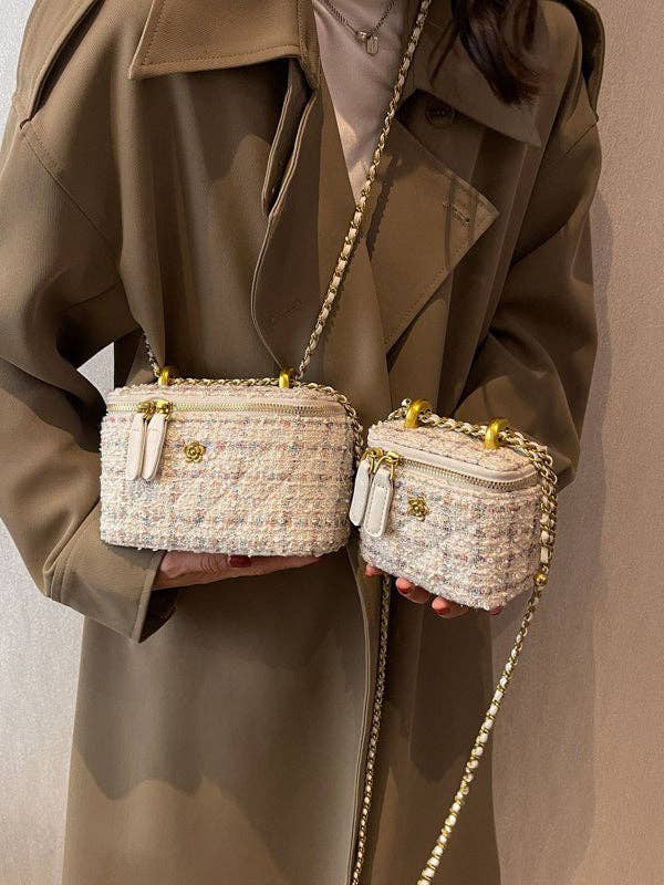 UZ Wholesale Pink Boucle' Rectangle Crossbody with Chain Strap