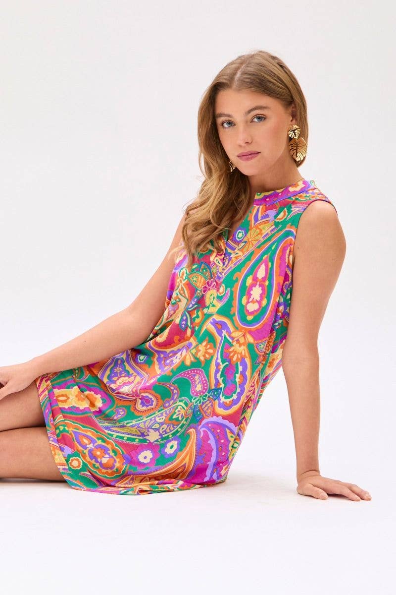 Dear Scarlett - Mandarin Collar Dress: Multi
