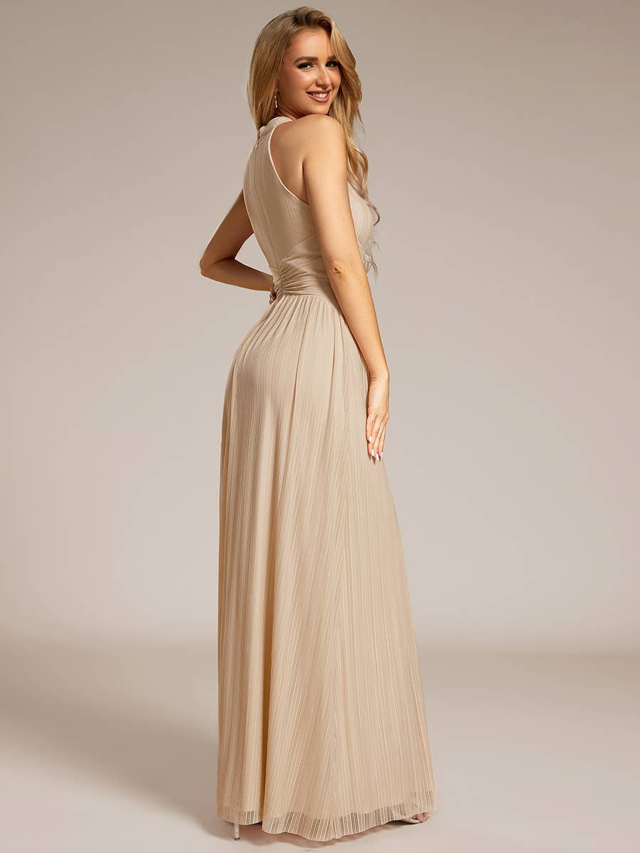 Ever-Pretty - Glittery Halter Neck Pleated Formal Evening Dress: Dark Green / 12