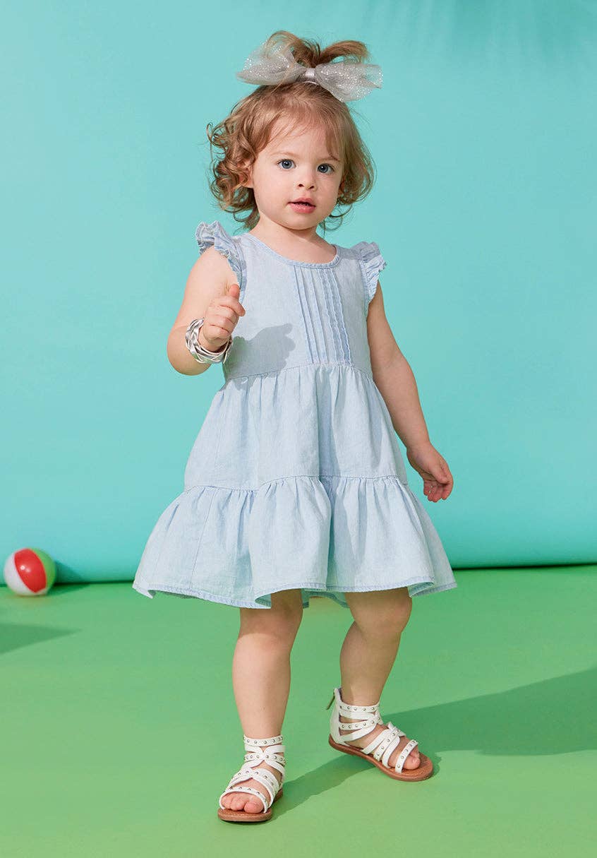 Kidpik - Pin Tuck Denim Dress: Bloom Wash / XXL (16)