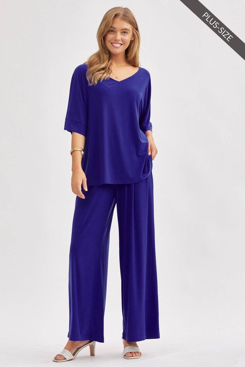 Dear Scarlett - PLUS SIZE Stylish Flowy Top + Wide Leg Set TRVSET-CABANAP: EMERALD / 3X