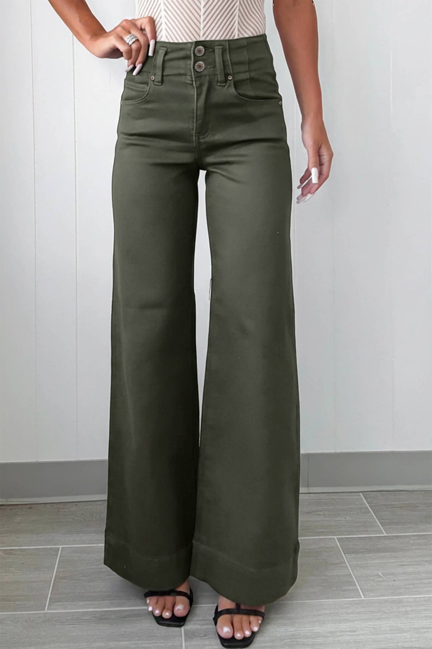 66DISCO - 66 Love 2-Button High Waist Flared Bottom Jeans: White / Missy Fit