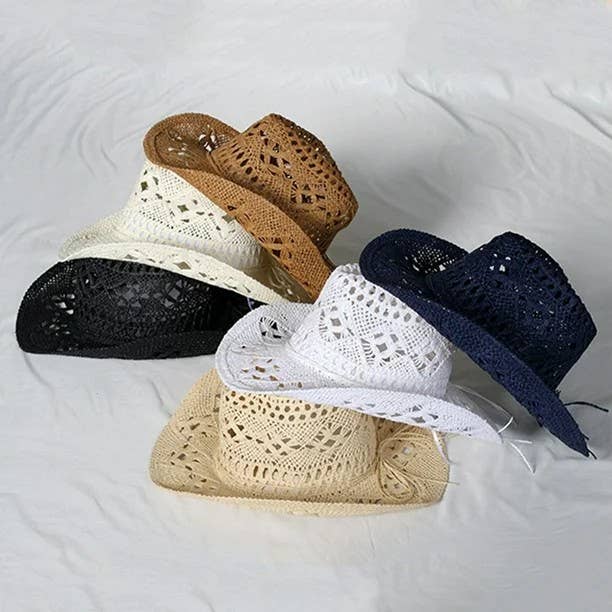 Syrrios Gifts LLC - Western Cowboy Cowgirl Straw Hat Sun Summer Beach Party: White