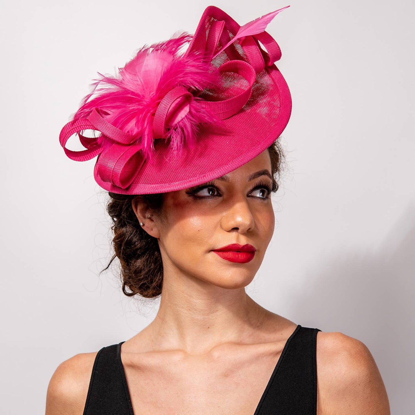 SP Sophia Collection - Fabric Mesh Feather Loop Fascinator: Fuchsia