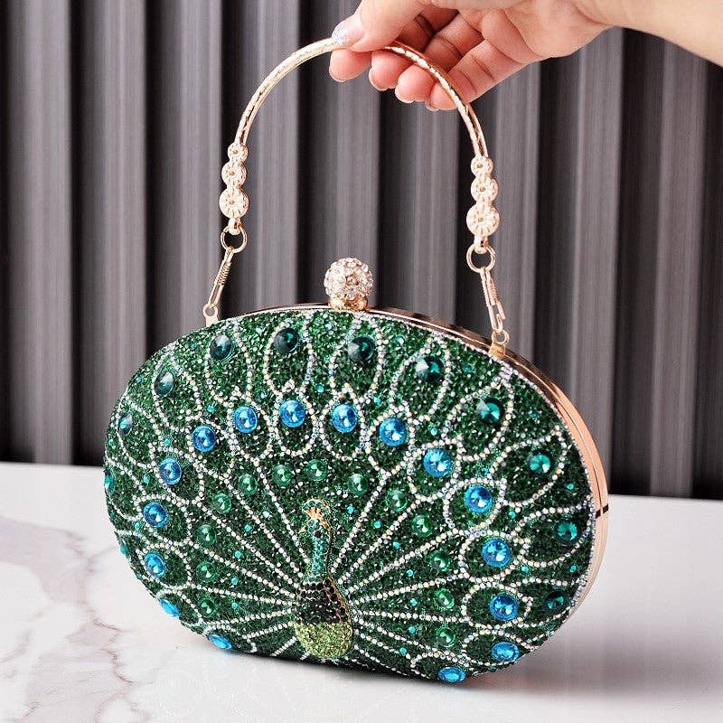 UZ Store Peacock Embellished Evening Clutch: BLACK