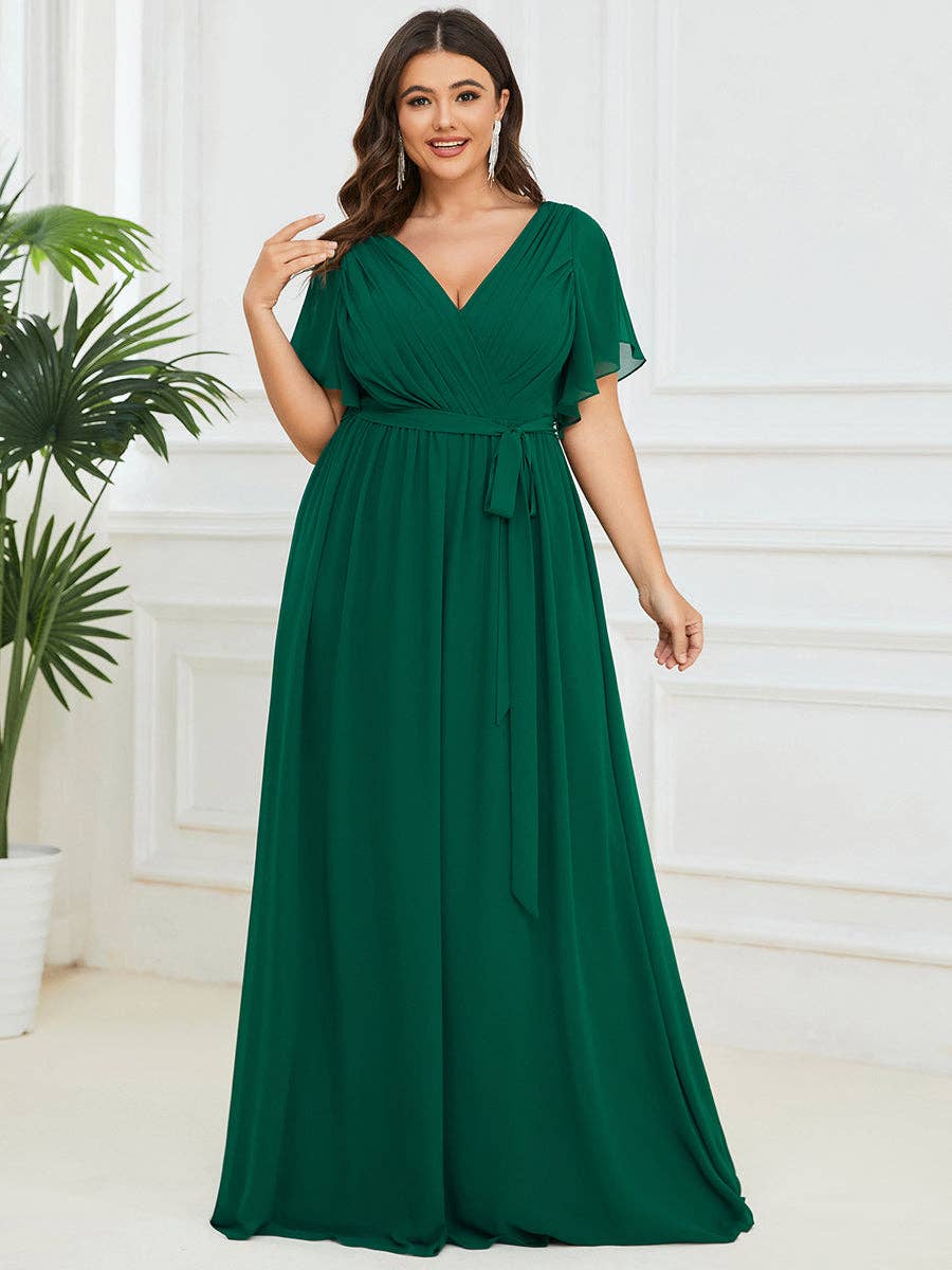 Ever-Pretty - Plus Size Belted Chiffon Bridesmaid Dress: Dark Purple Special Order
