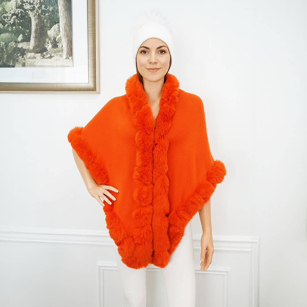 Sensibling Corp. - Elegant Faux Fur Trim Cape Poncho: Royal Blue